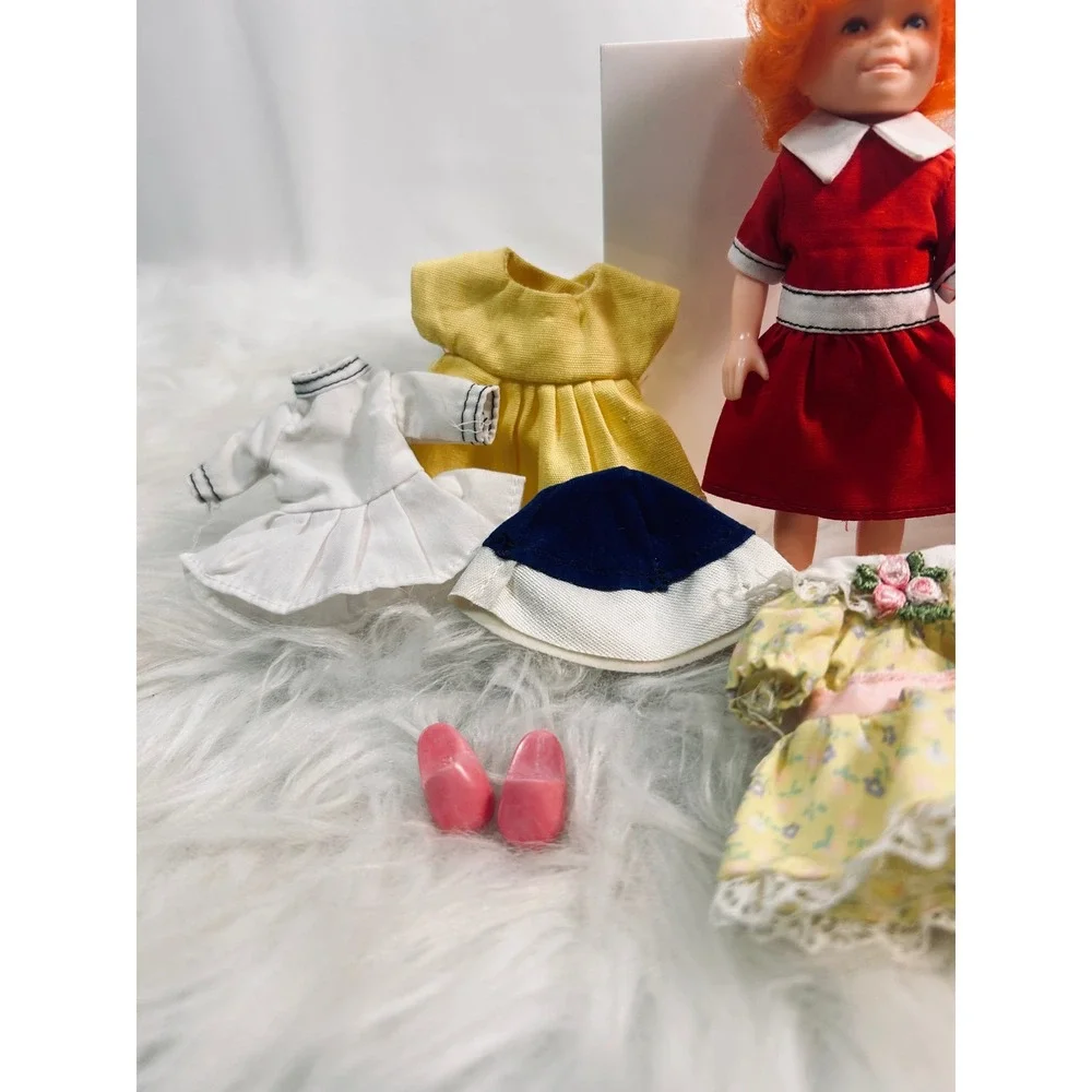 Vintage Little Annie Doll with Extra Outfits Accessories Red‎ Dress Orange Hair